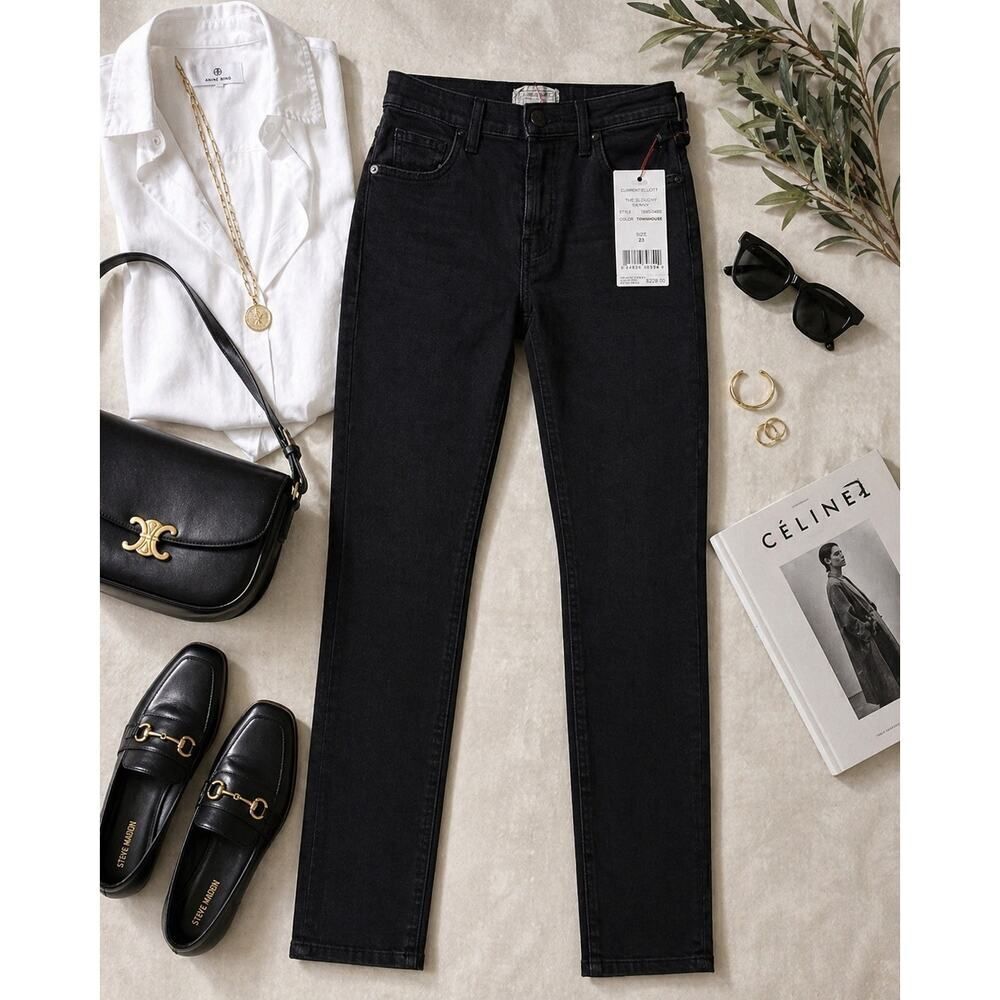 Current Elliott NWT Slouchy Skinny Jeans Black Townhouse Wash High Rise 23